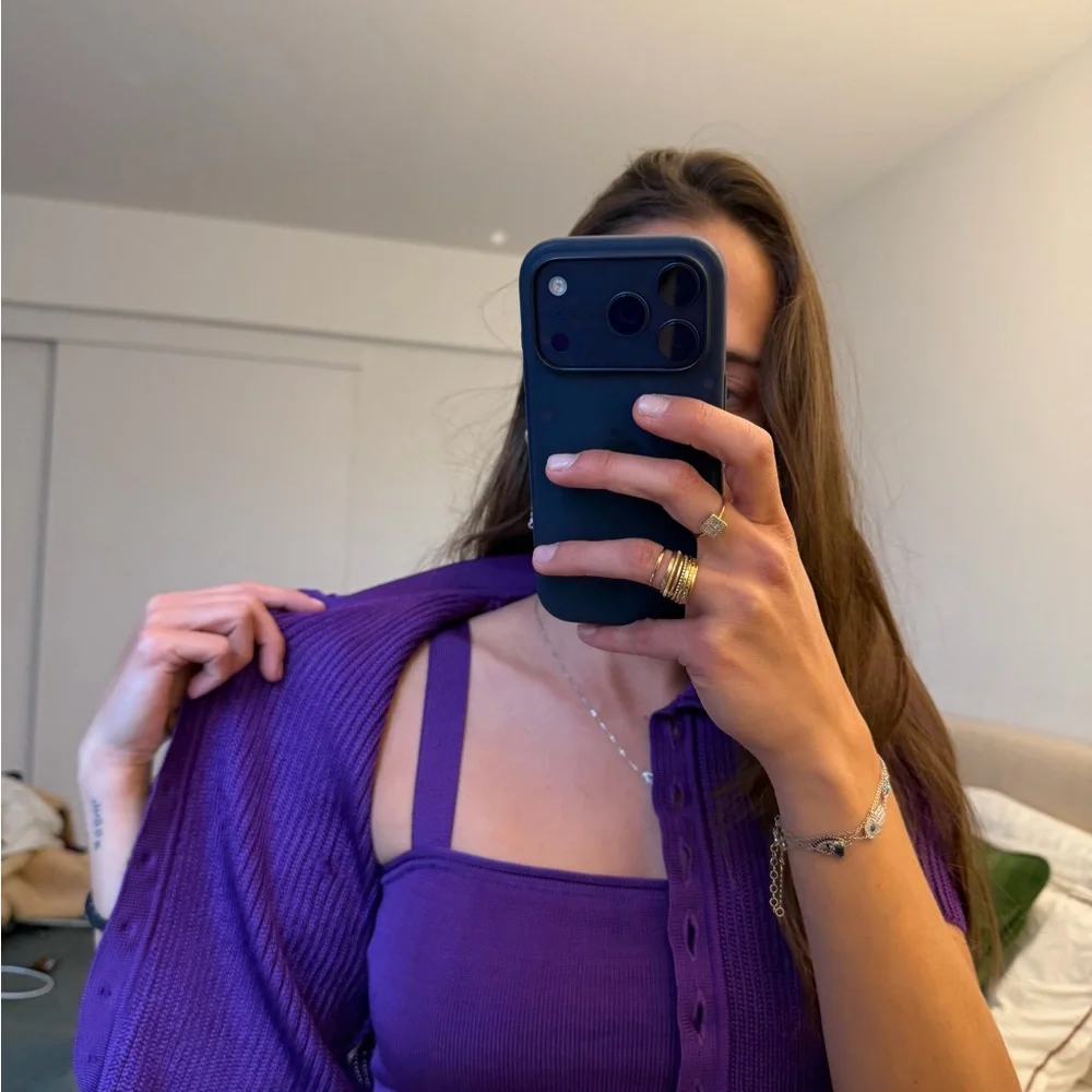 Purple Button-Up Ribbed Top - Picture 3 of 6